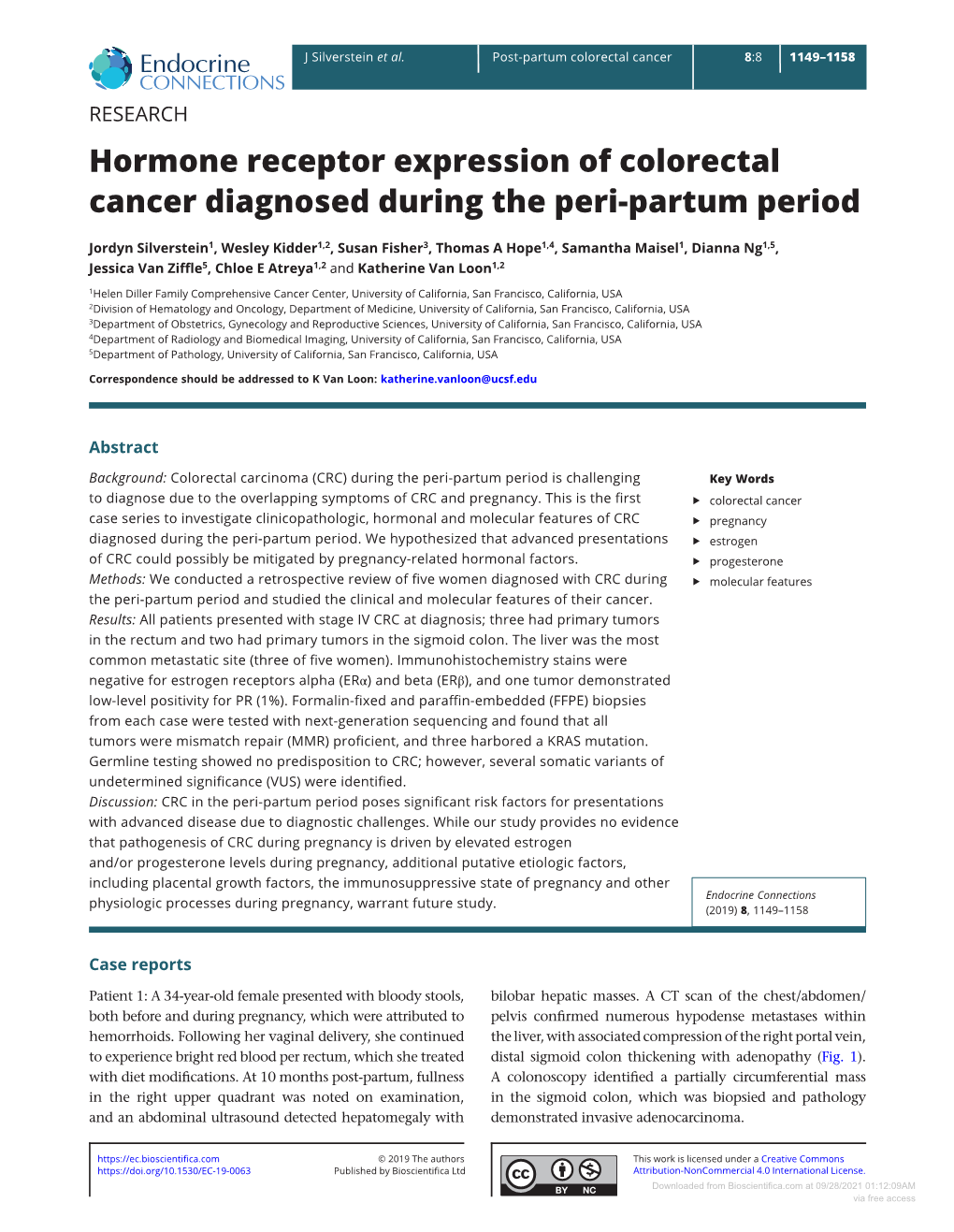 Hormone Receptor Expression of Colorectal Cancer Diagnosed During the Peri-Partum Period