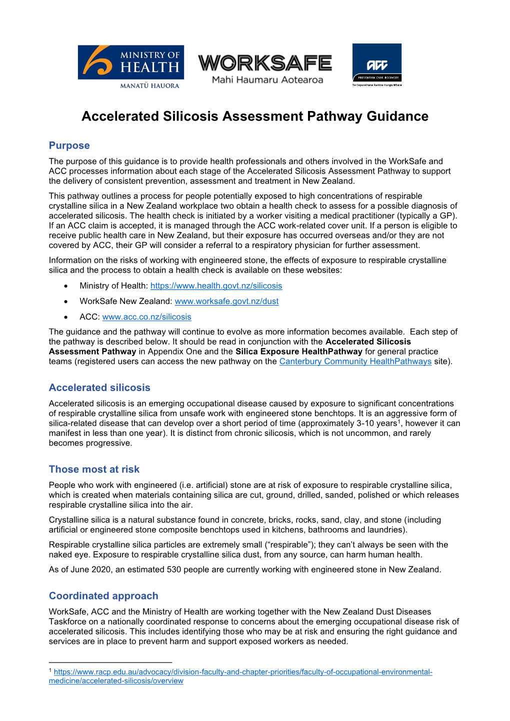 Accelerated Silicosis Assessment Pathway Guidance