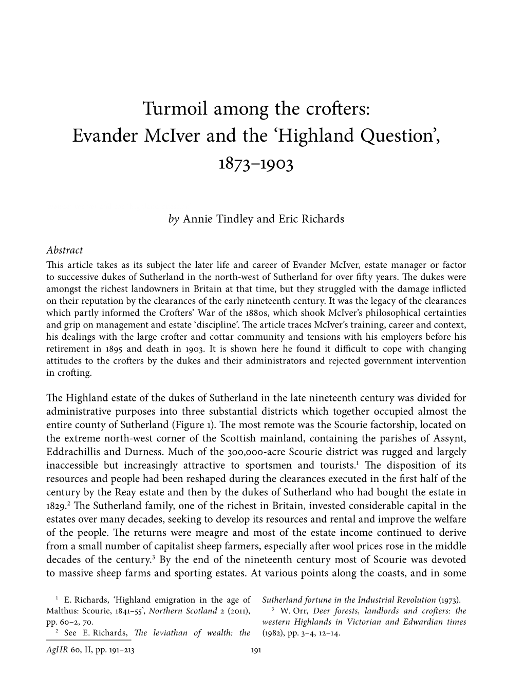 Evander Mciver and the ‘Highland Question’, 1873–1903