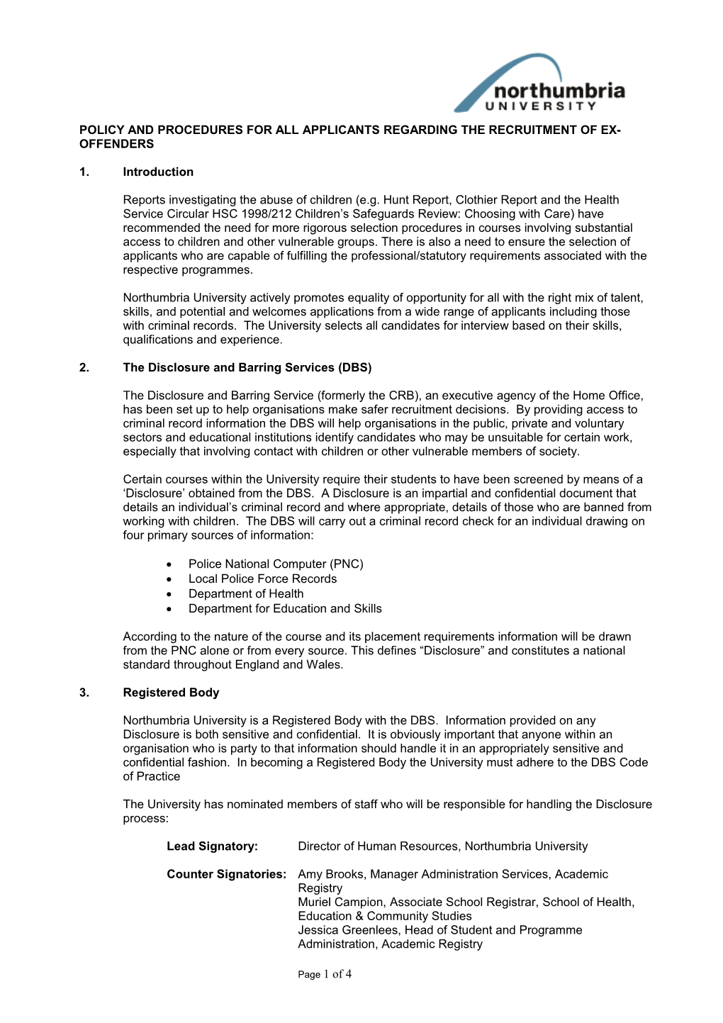 Criteria for Screening Applications