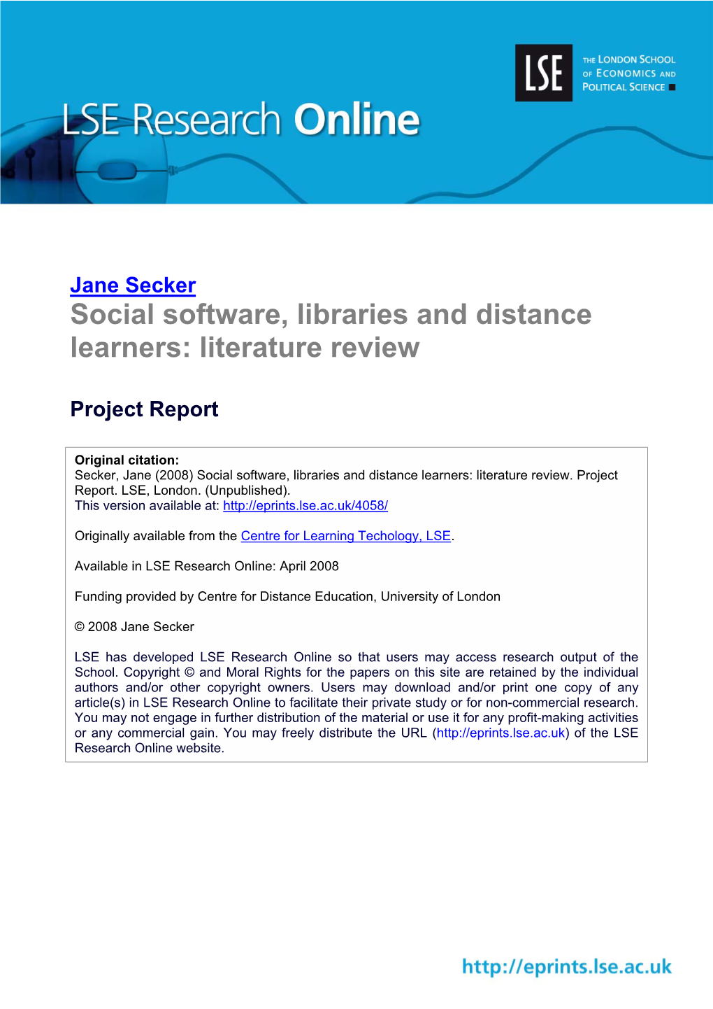 Social Software, Libraries and Distance Learners: Literature Review