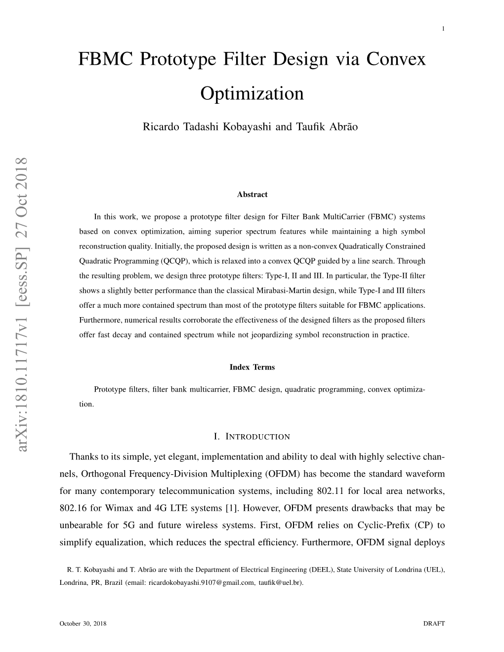 FBMC Prototype Filter Design Via Convex Optimization