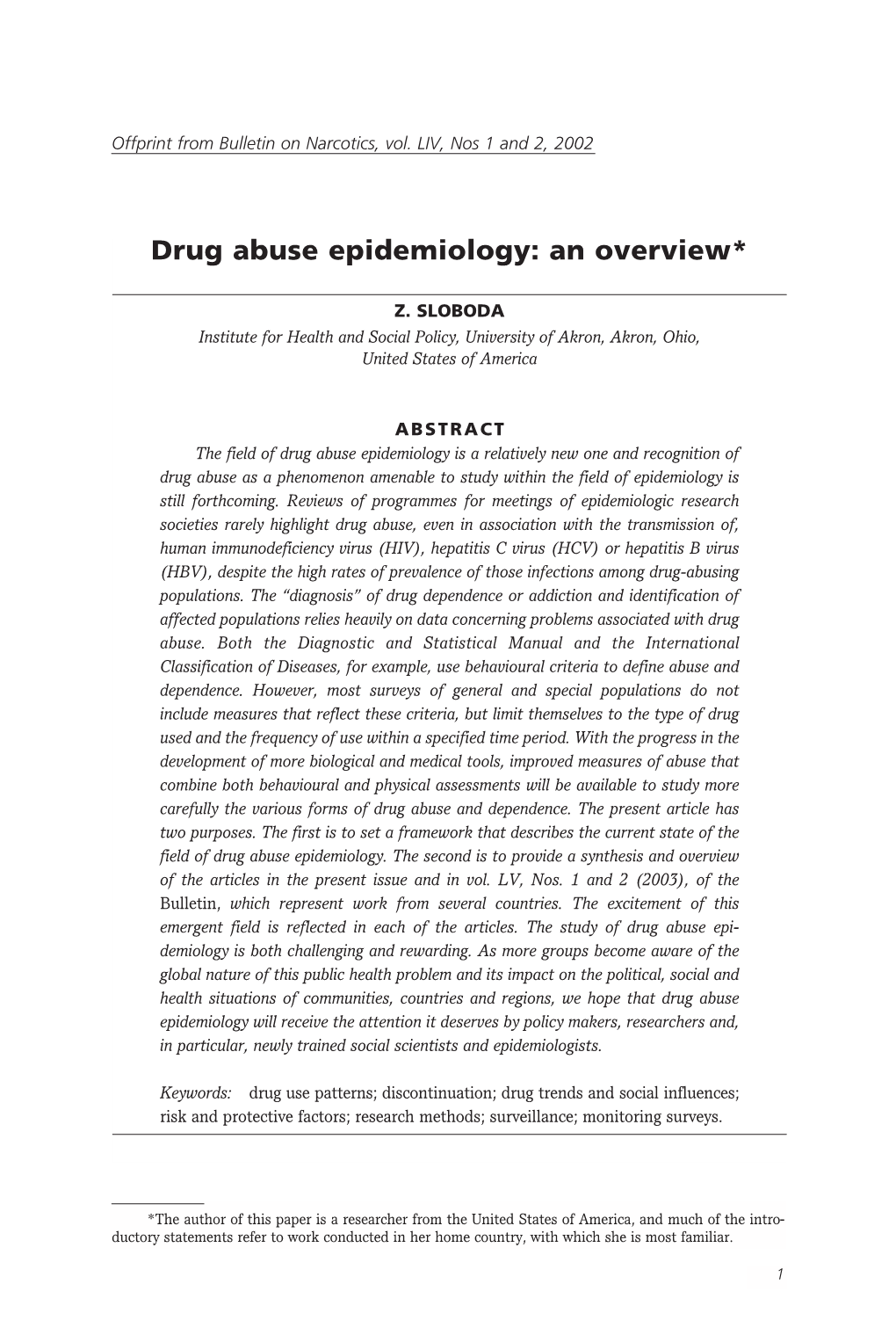 Bulletin on Narcotics, the Science of Drug Abuse Epidemiology