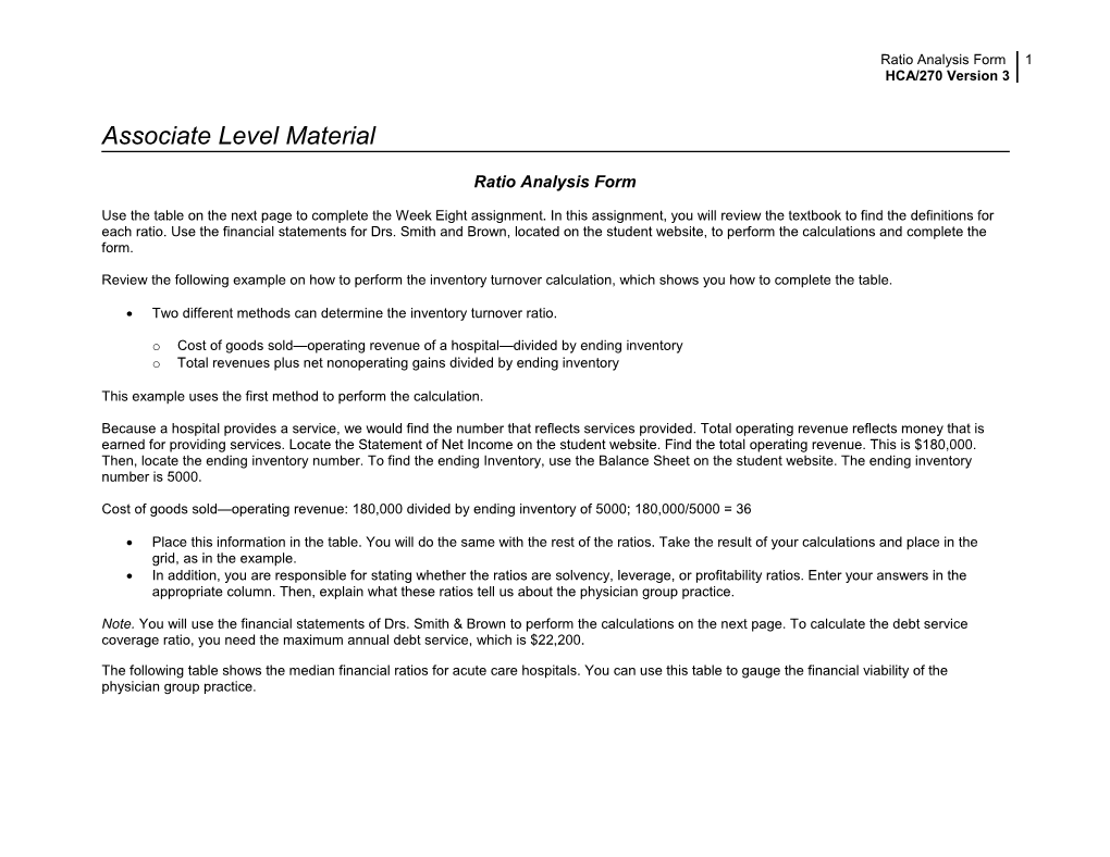 Ratio Analysis Form