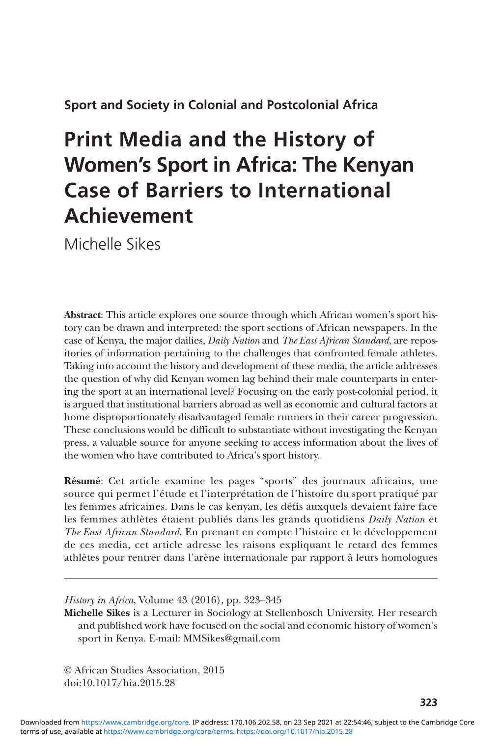 Print Media and the History of Women's Sport in Africa: The