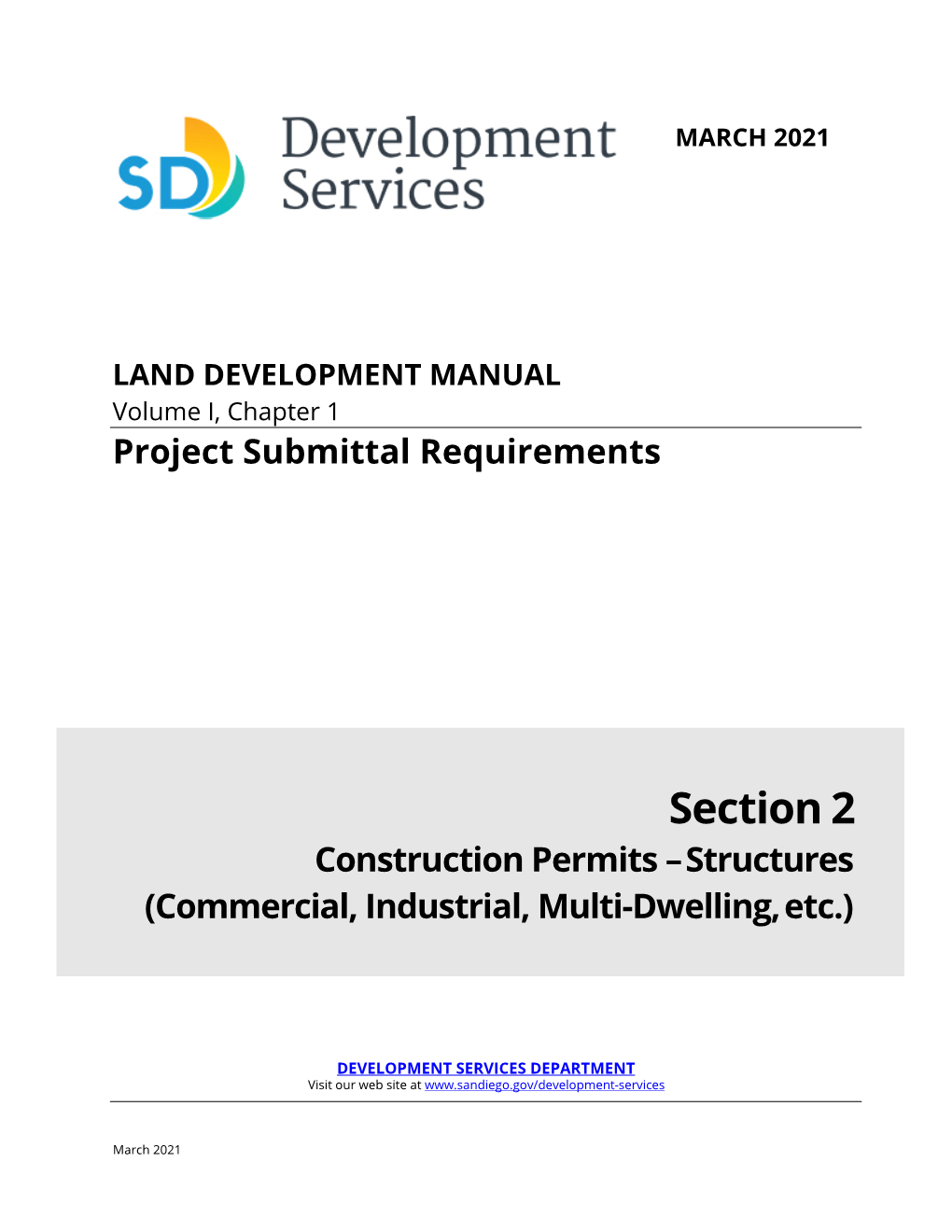 Project Submittal Manual, Section 2, Construction Permits—Structures