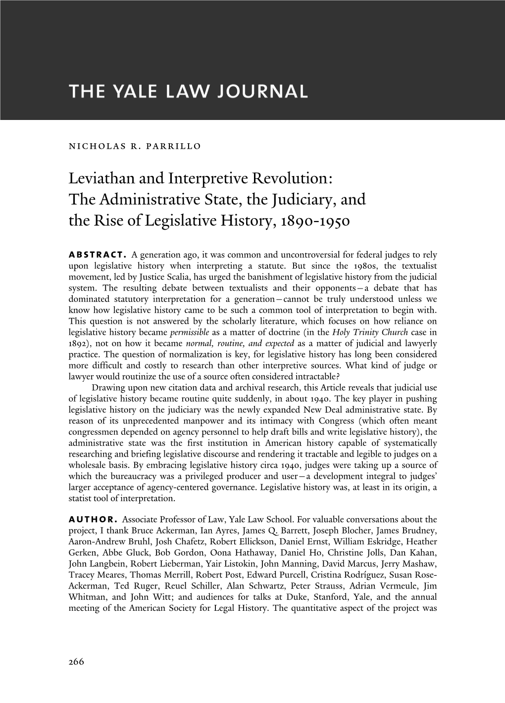 The Administrative State, the Judiciary, and the Rise of Legislative History, 1890-1950 Abstract