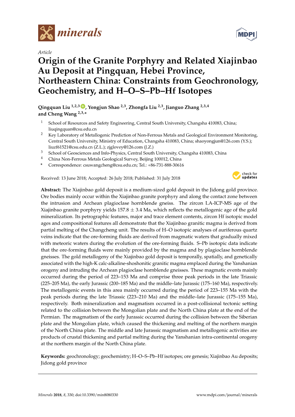 Origin of the Granite Porphyry and Related Xiajinbao Au Deposit At