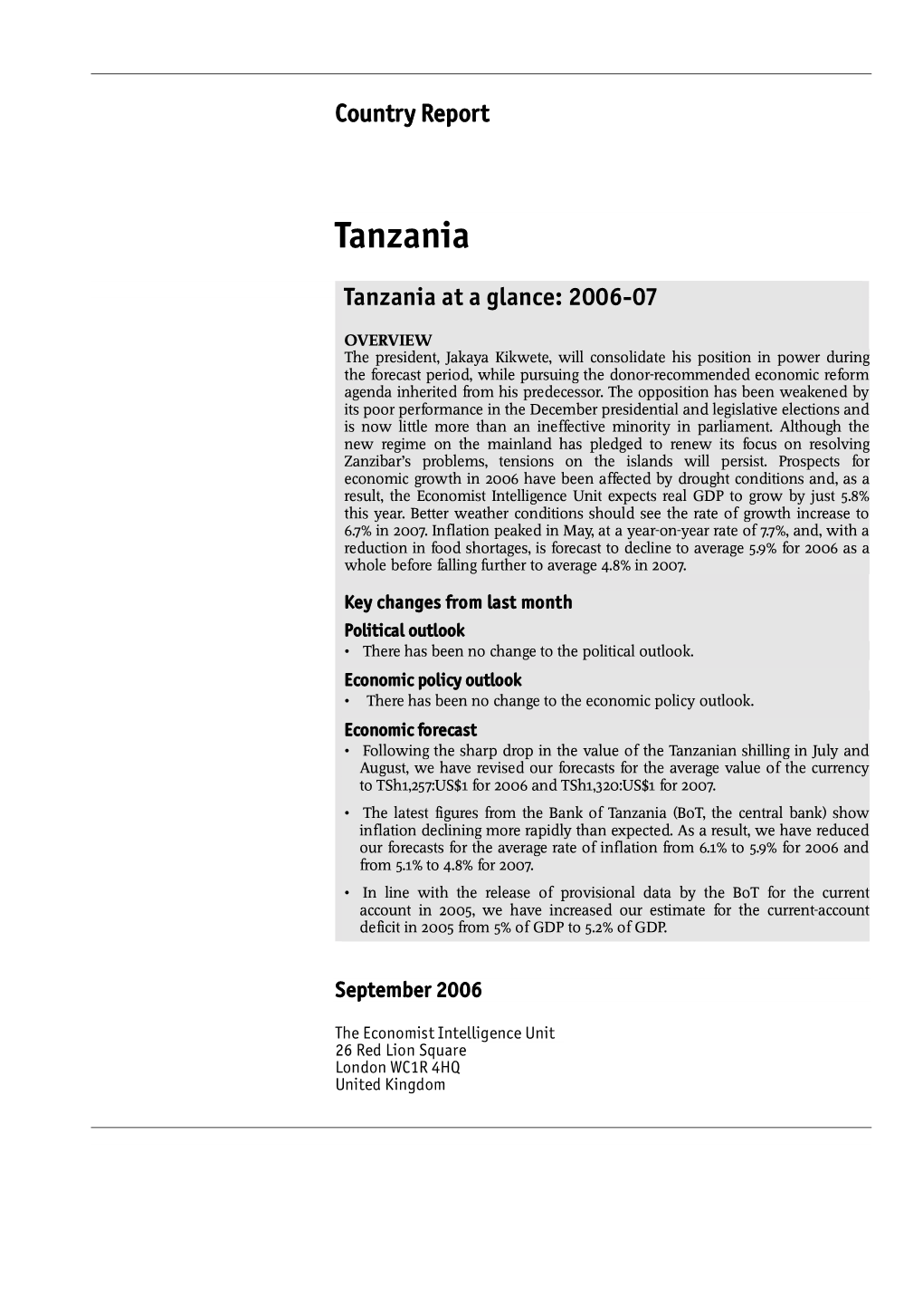 Tanzania at a Glance: 2006-07