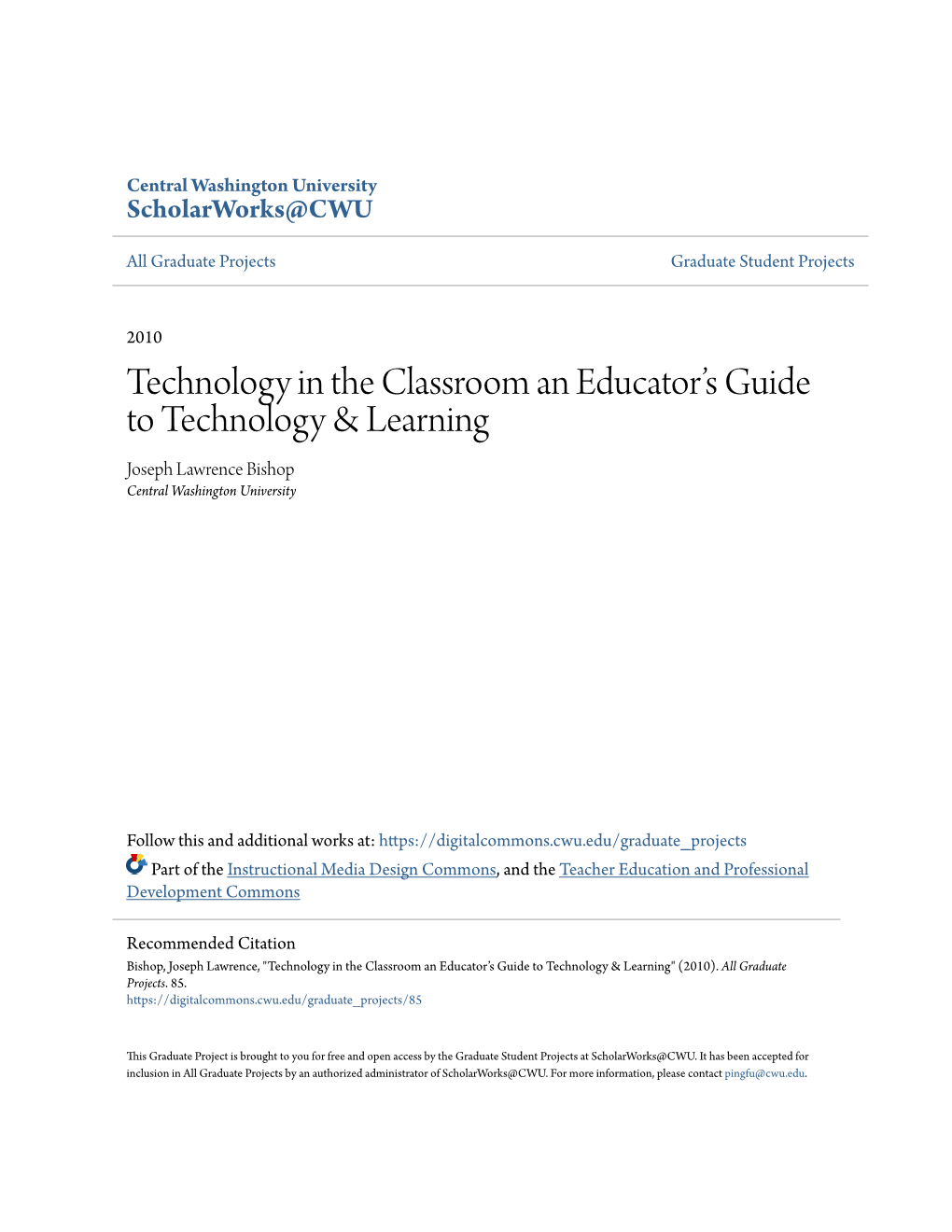 Technology in the Classroom an Educator's Guide to Technology & Learning