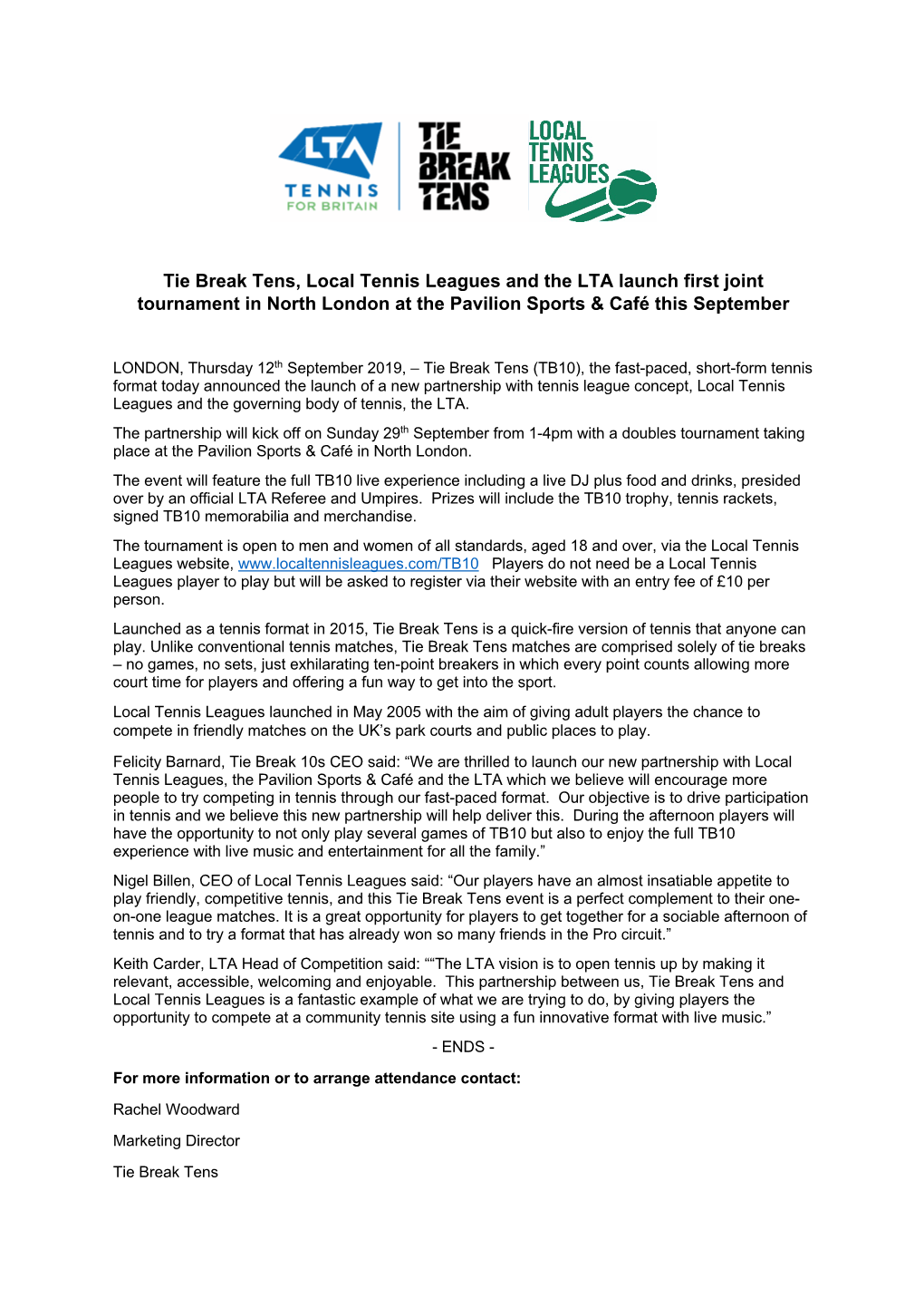 Tie Break Tens, Local Tennis Leagues and the LTA Launch First Joint Tournament in North London at the Pavilion Sports & Café This September