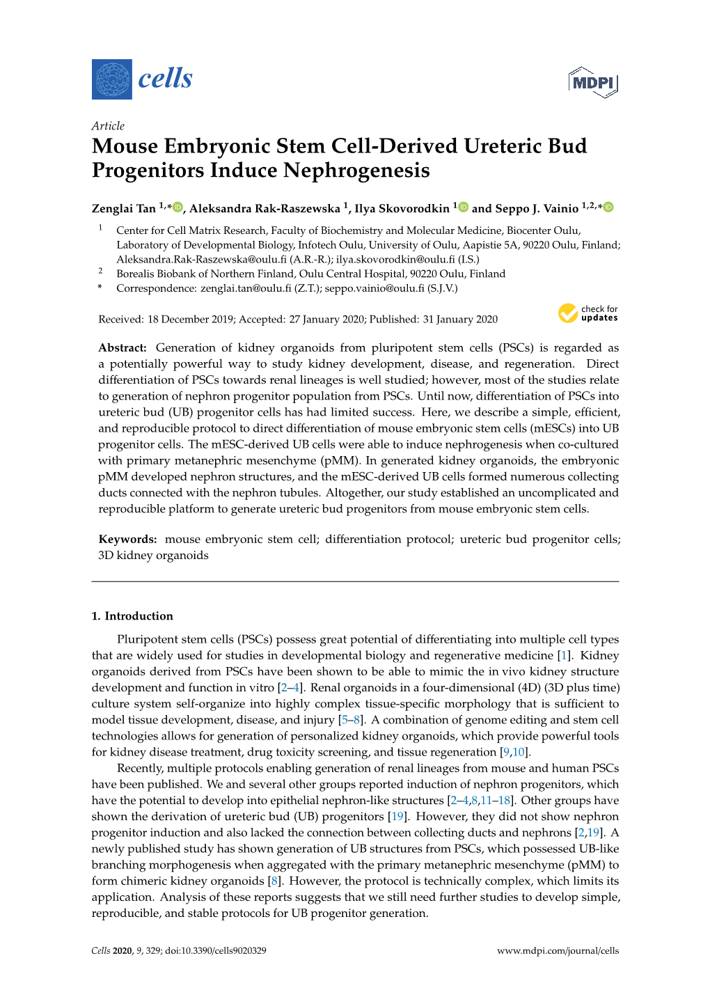 Mouse Embryonic Stem Cell-Derived Ureteric Bud Progenitors Induce Nephrogenesis