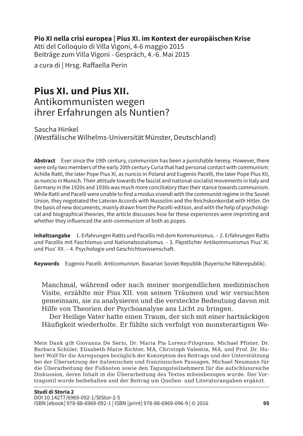 Pius XI. Und Pius XII. Antikommunisten Wegen Ihrer Erfahrungen Als Nuntien?