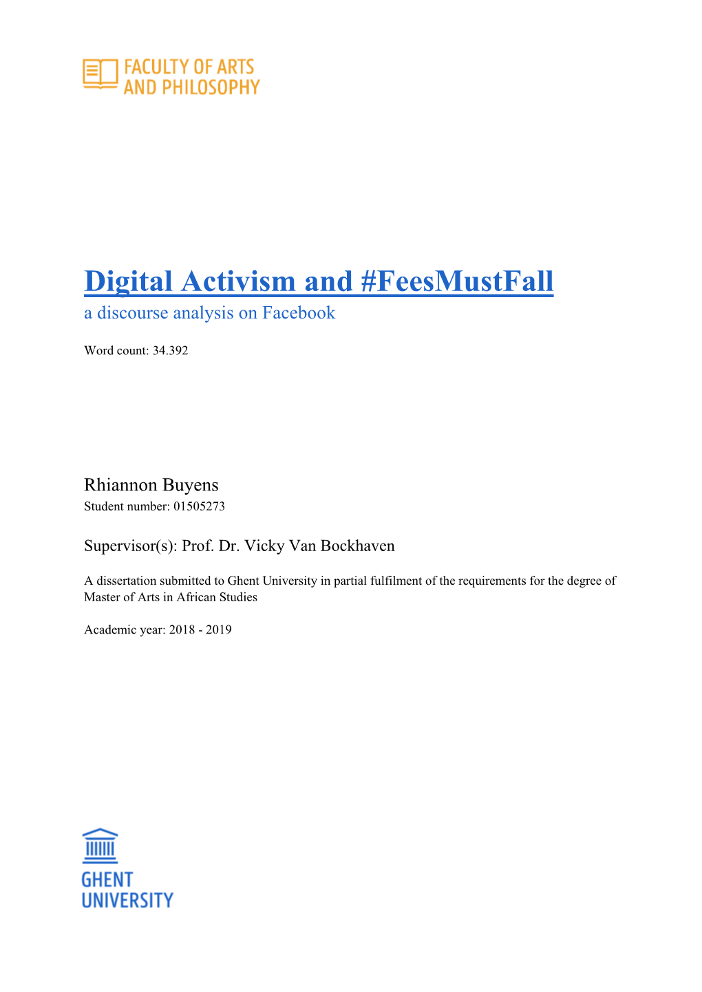 Digital Activism and #Feesmustfall a Discourse Analysis on Facebook