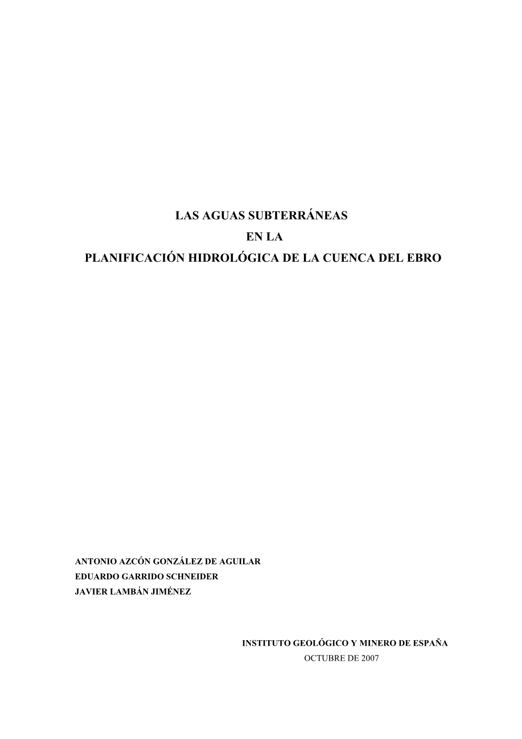 Las Aguas Subterráneas En La Planificación Hidrológica De La Cuenca Del Ebro