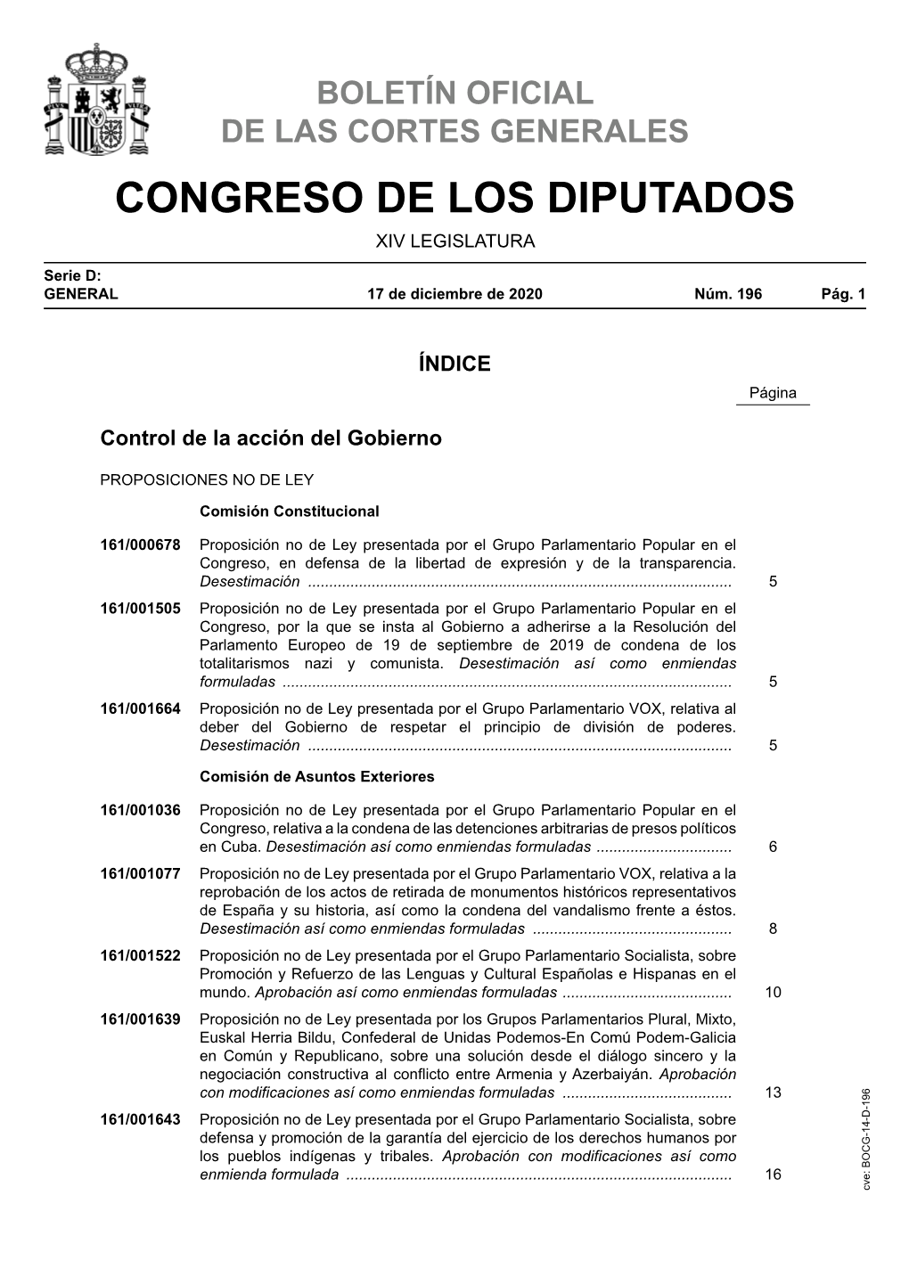 Boletín Oficial De Las Cortes Generales Congreso De Los Diputados Xiv Legislatura