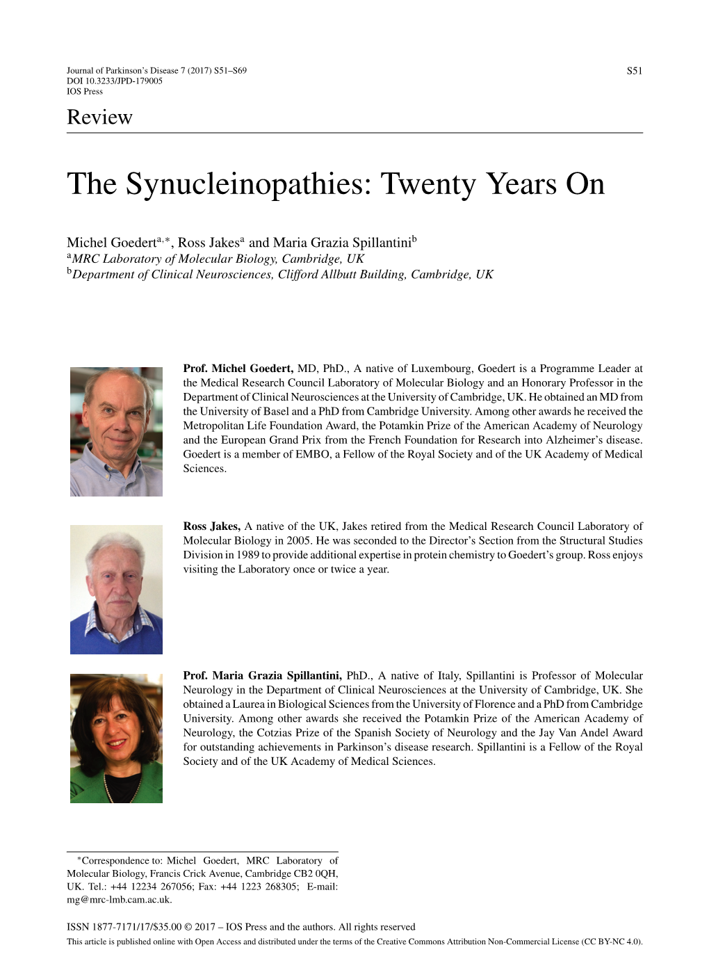 The Synucleinopathies: Twenty Years On