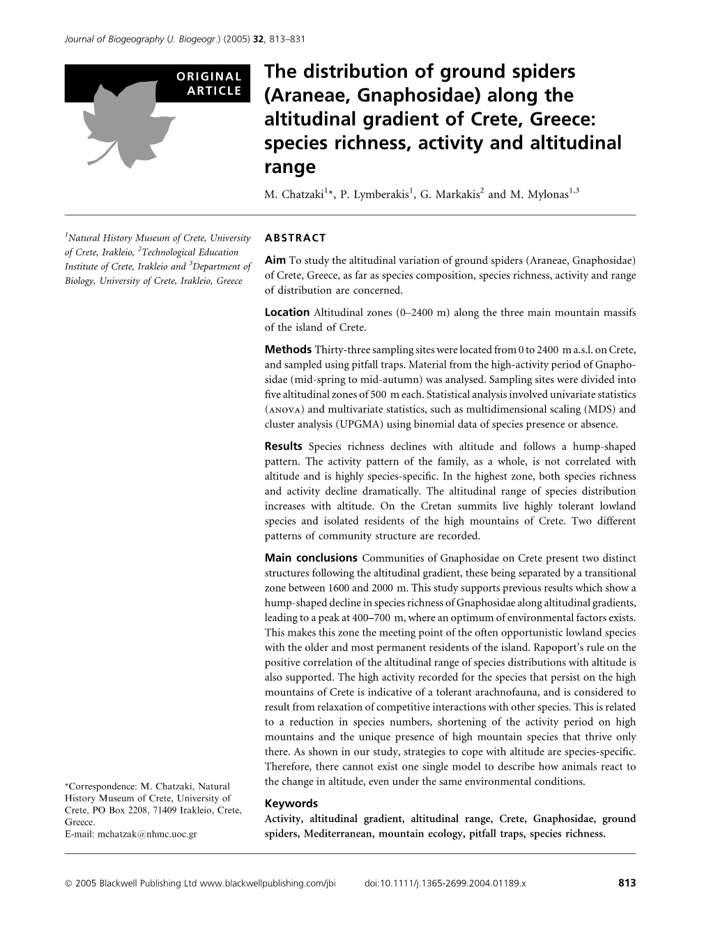 Along the Altitudinal Gradient of Crete, Greece: Species Richness, Activity and Altitudinal Range M