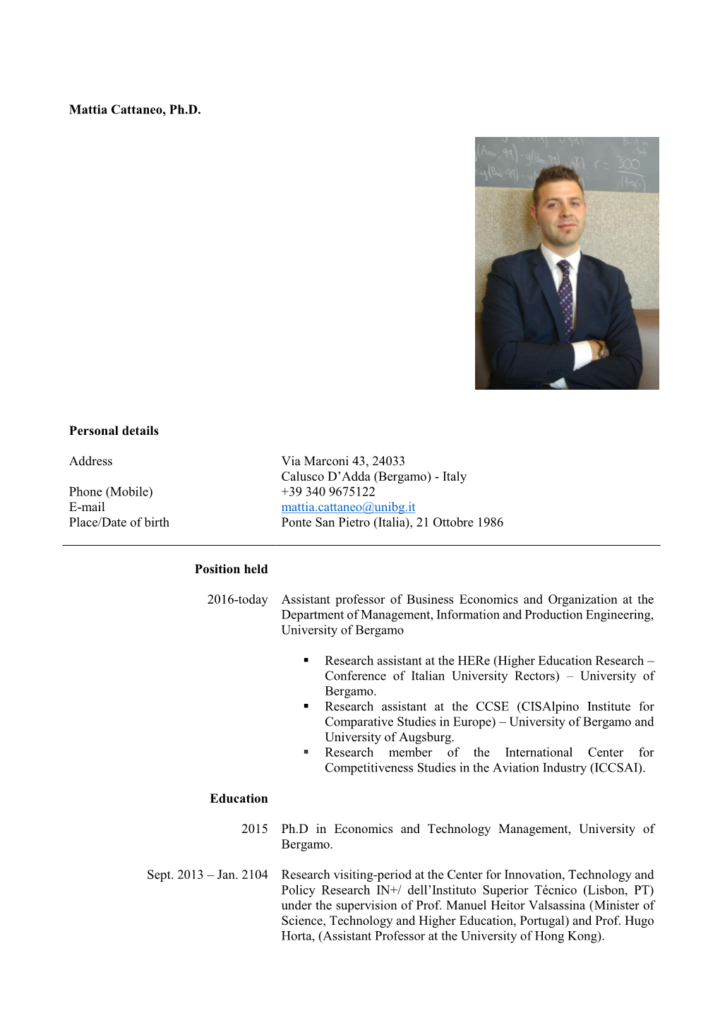 Mattia Cattaneo, Ph.D. Personal Details Address Via Marconi 43