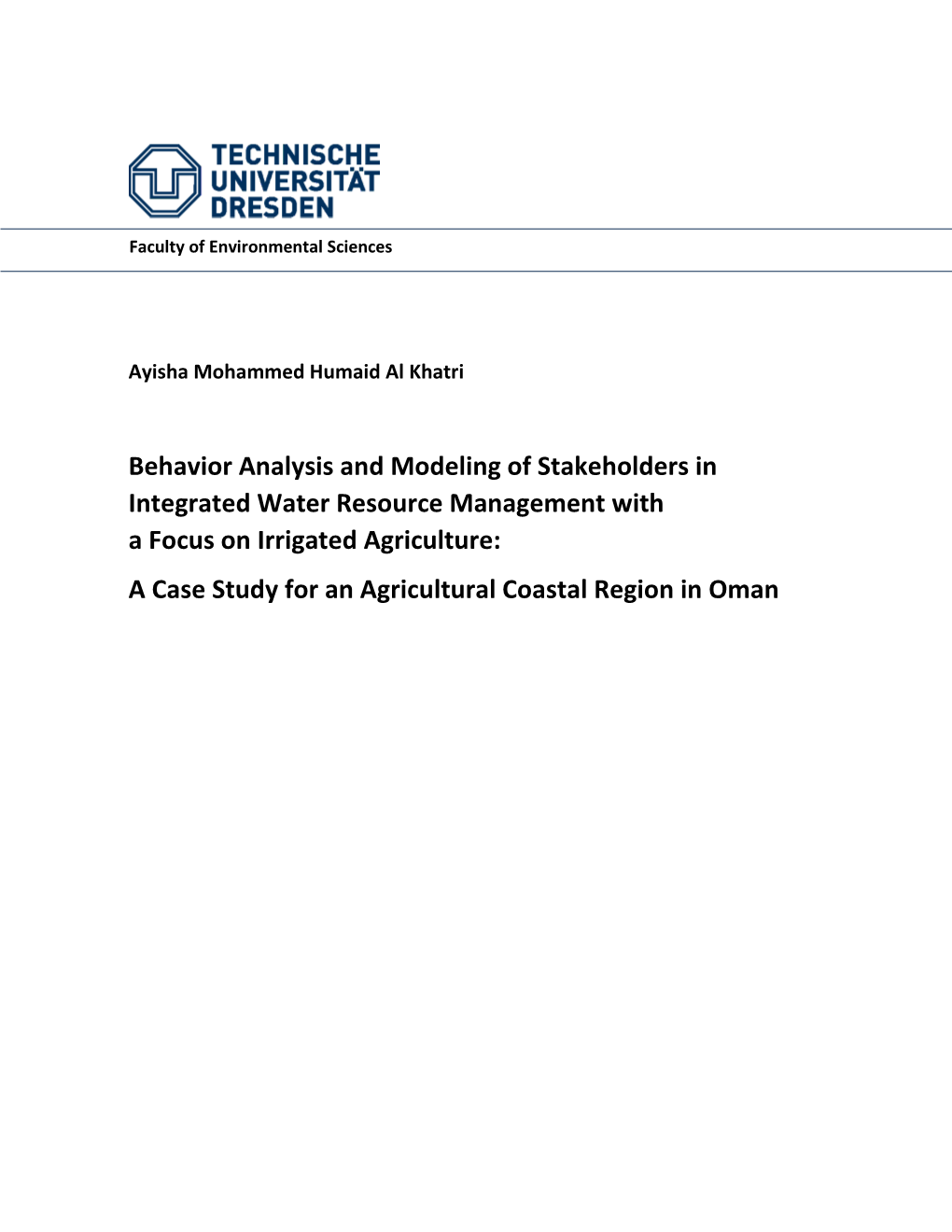 Behavior Analysis and Modeling of Stakeholders in Integrated Water