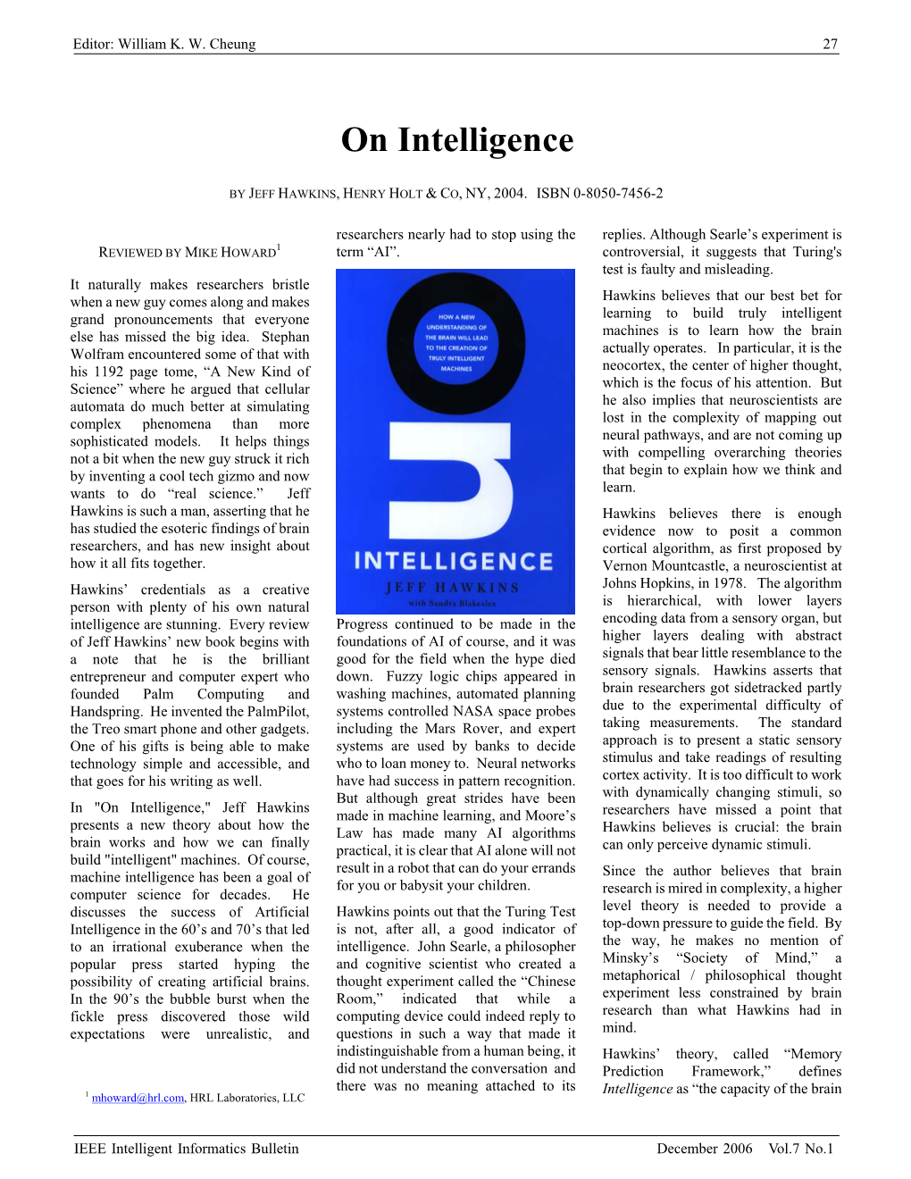 Book Review: on Intelligence