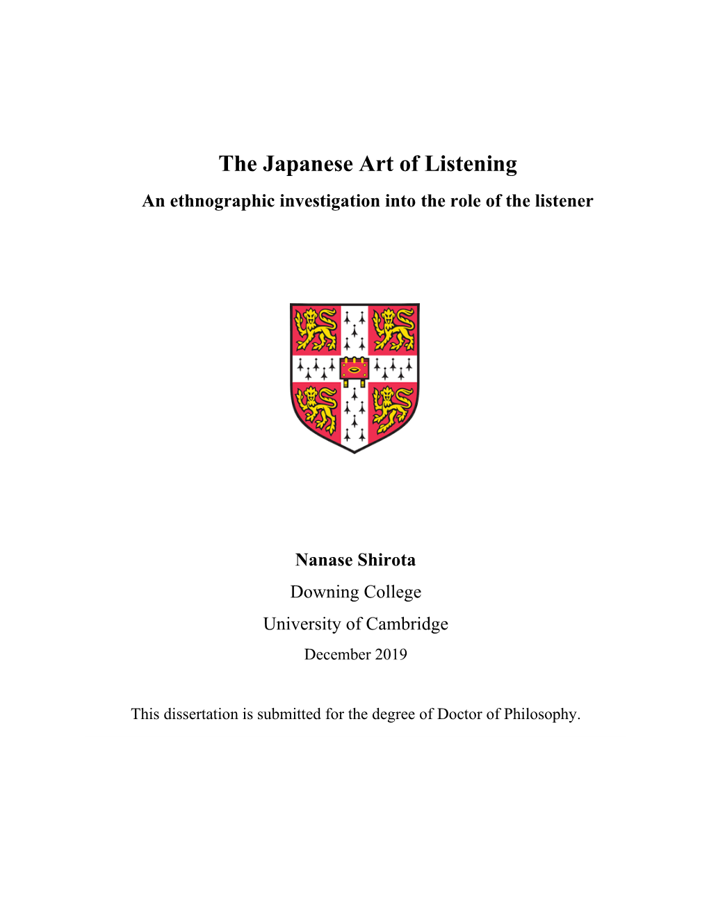 The Japanese Art of Listening an Ethnographic Investigation Into the Role of the Listener