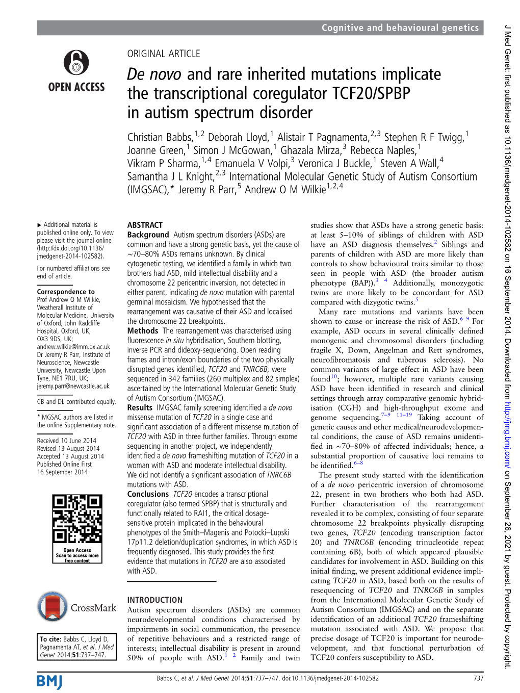 De Novo and Rare Inherited Mutations Implicate the Transcriptional