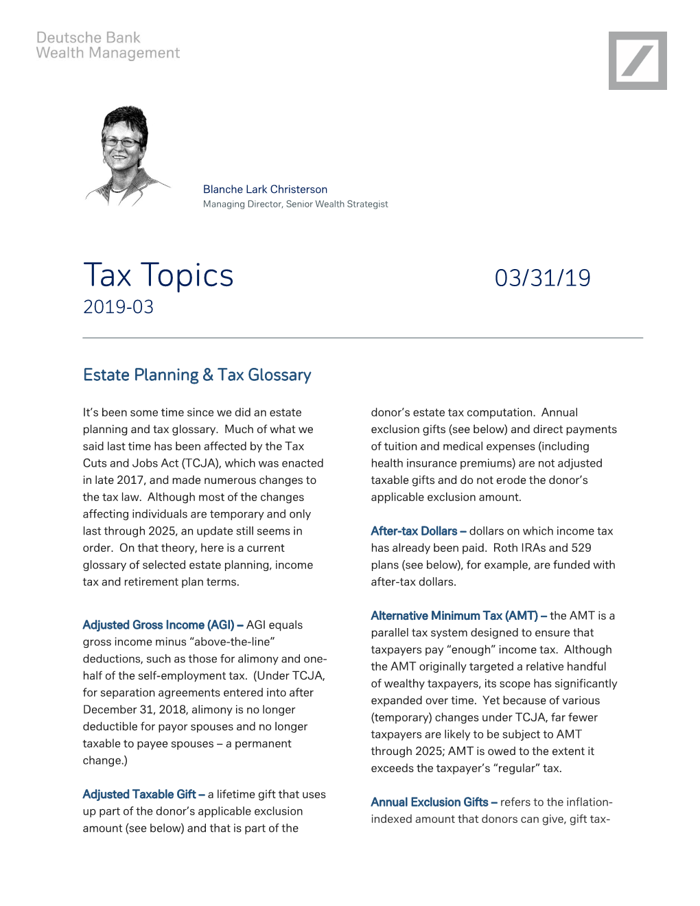 Tax Topics 03/31/19 2019-03