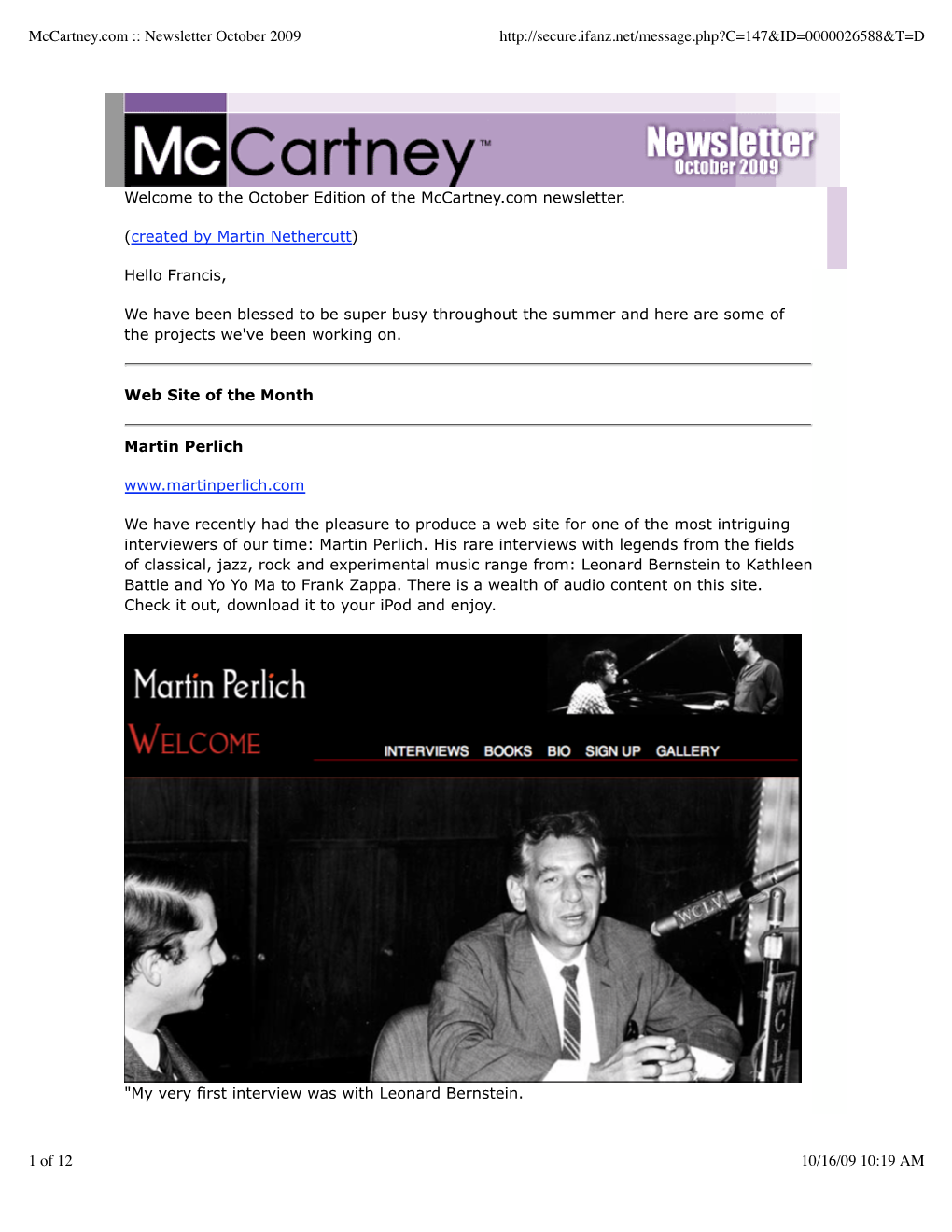 Mccartney.Com Newsletter October 2009