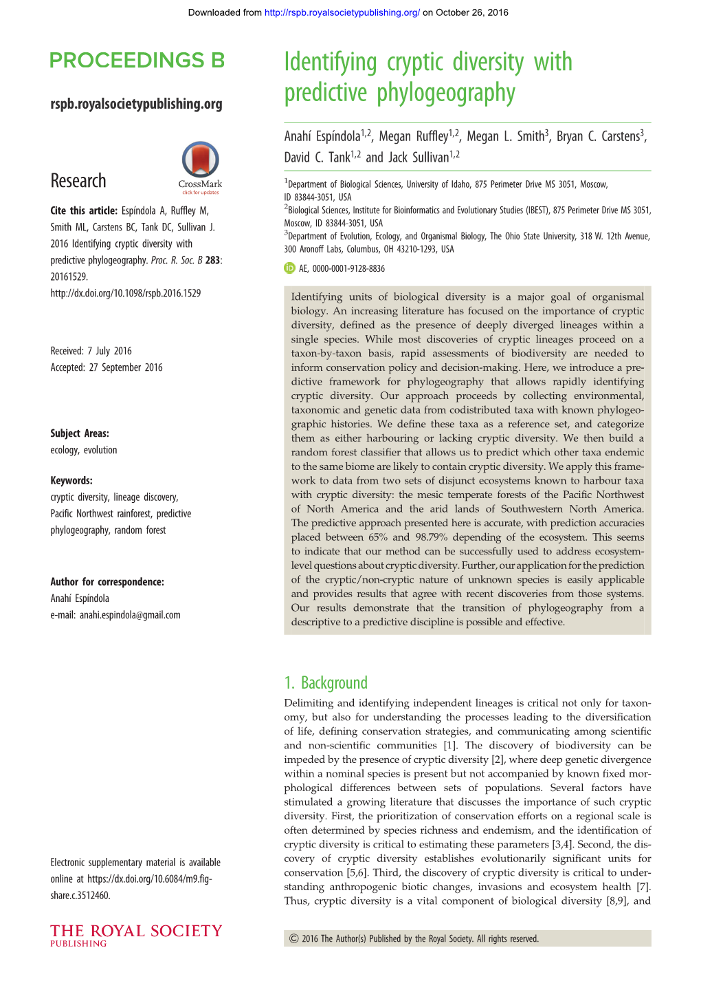 Identifying Cryptic Diversity with Predictive Phylogeography