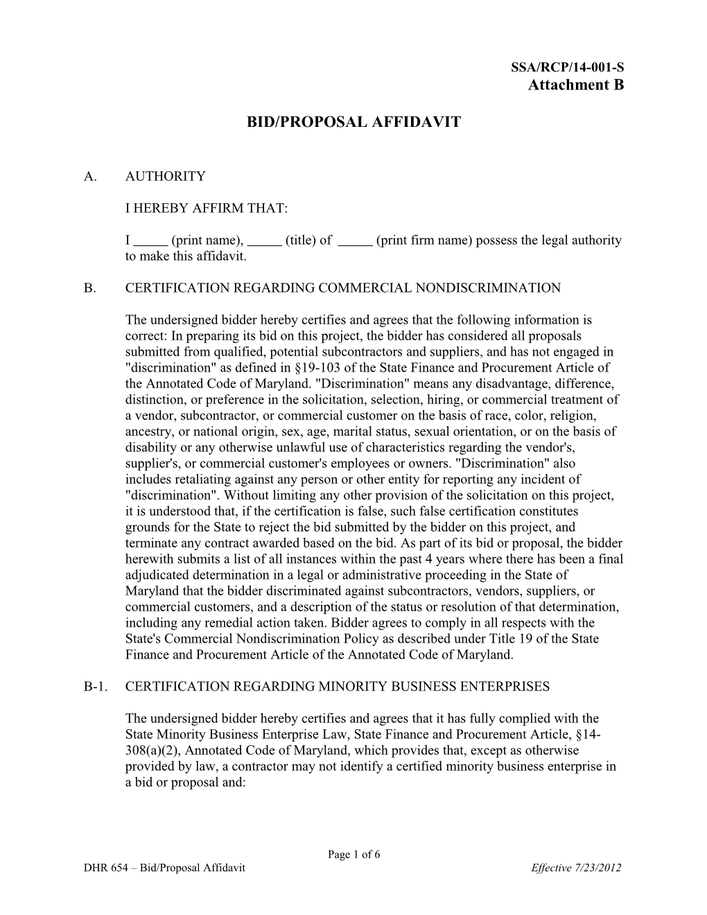 Bid/Proposal Affidavit