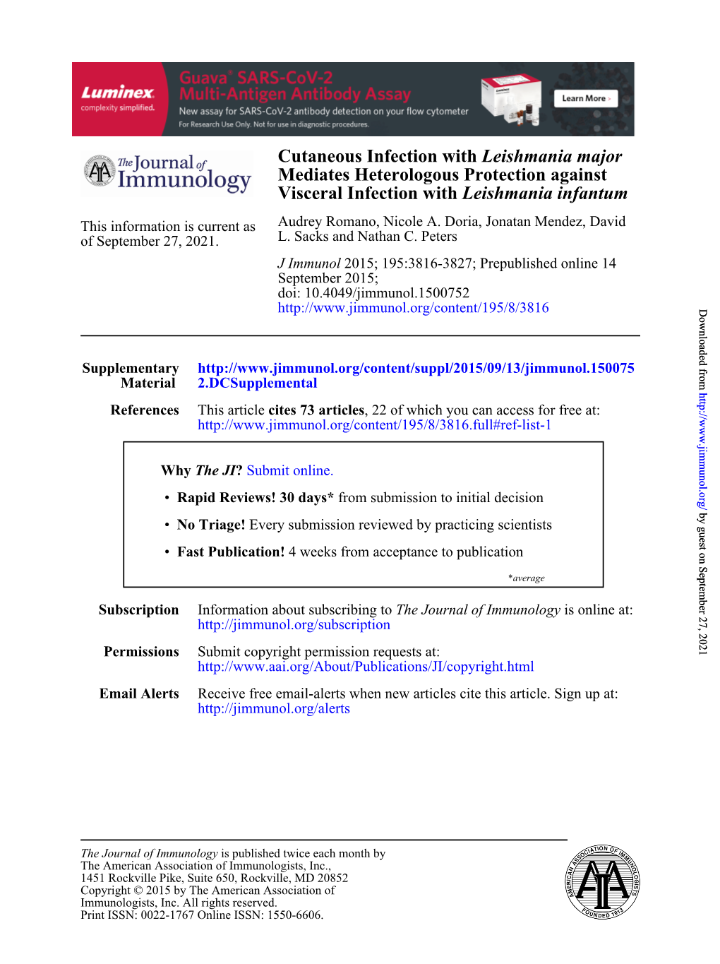 Leishmania Infantum Visceral Infection with Mediates