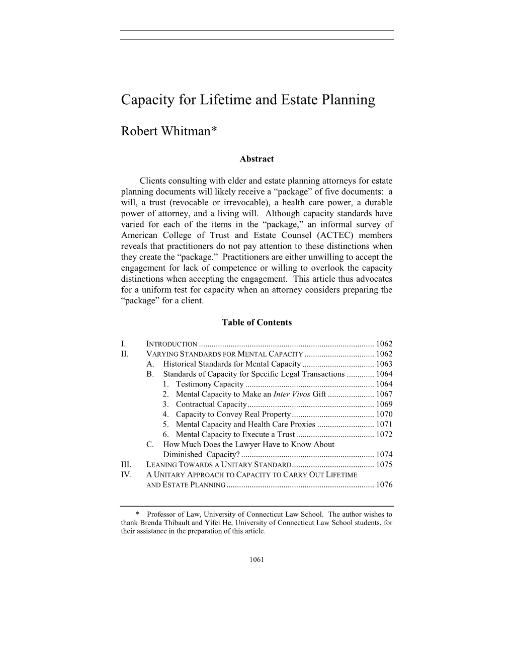 Capacity for Lifetime and Estate Planning