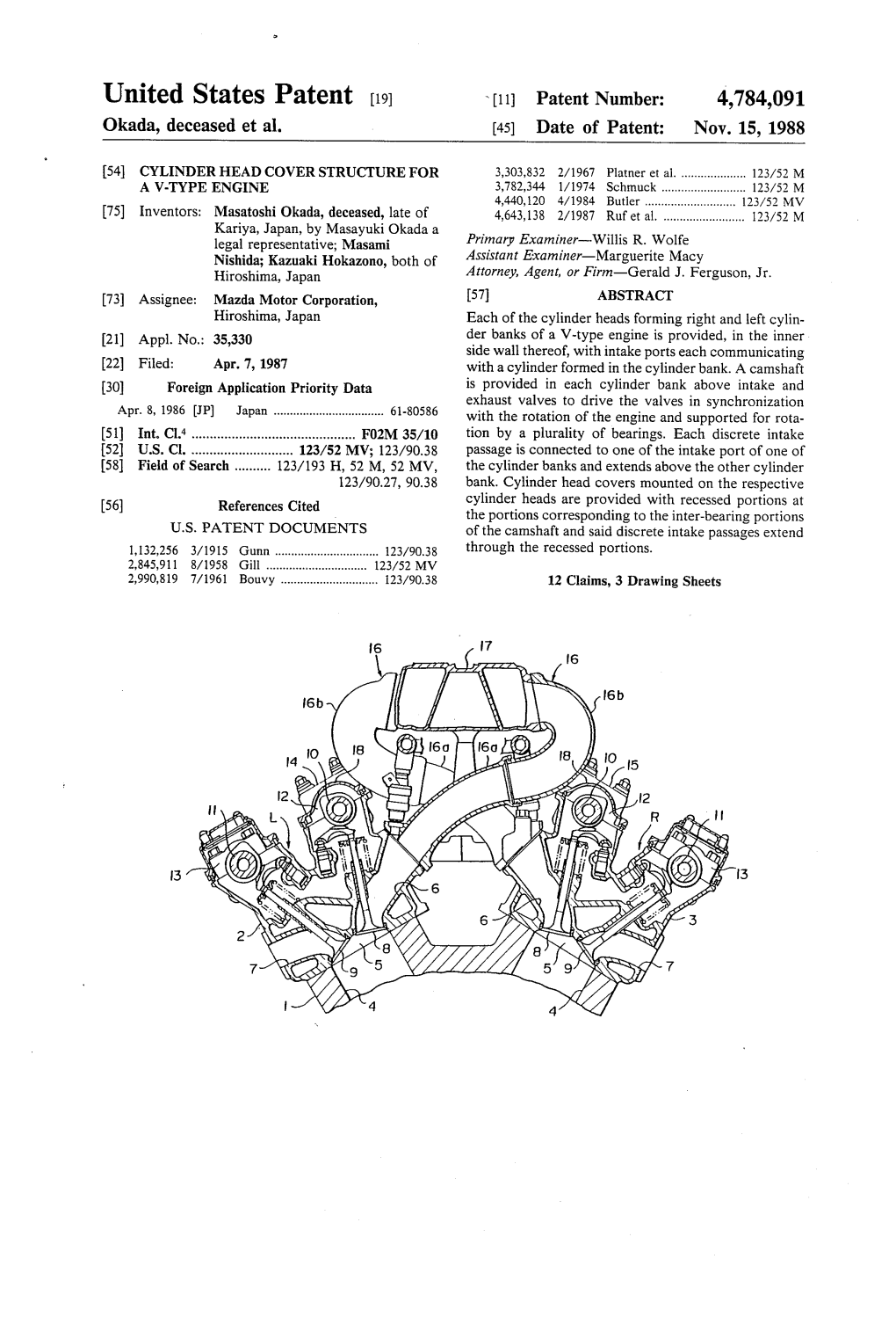 United States Patent (19) 11 Patent Number: 4,784,091 Okada, Deceased Et Al