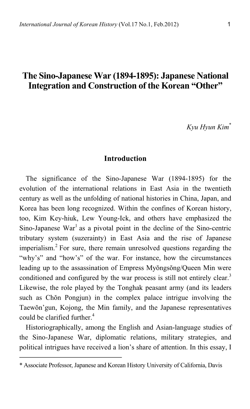 The Sino-Japanese War (1894-1895): Japanese National Integration and Construction of the Korean “Other”