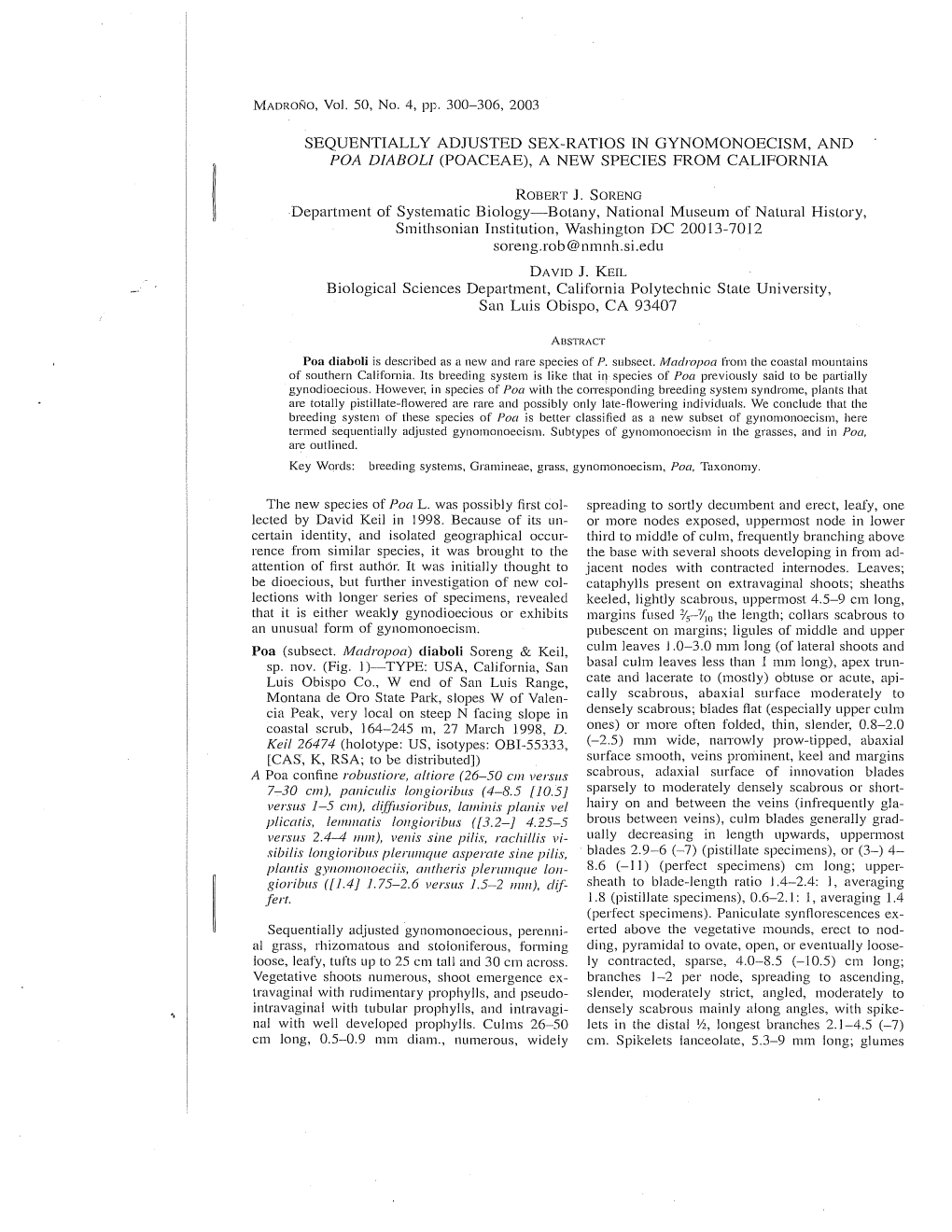 Madroño, Vol. 50, No. 4, Pp. 300-306, 2003