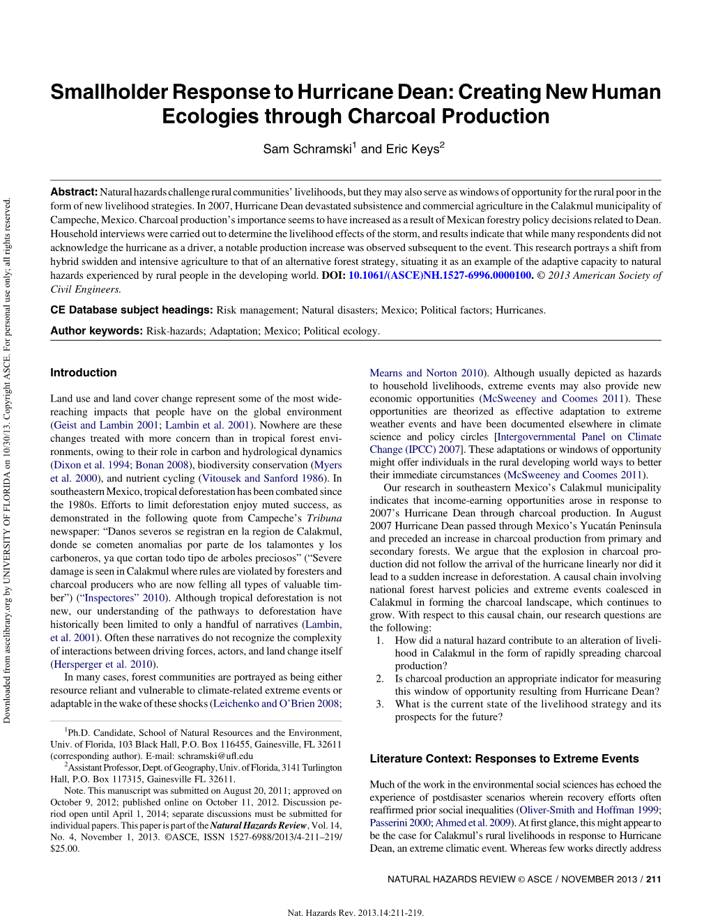 Smallholder Response to Hurricane Dean: Creating New Human Ecologies Through Charcoal Production