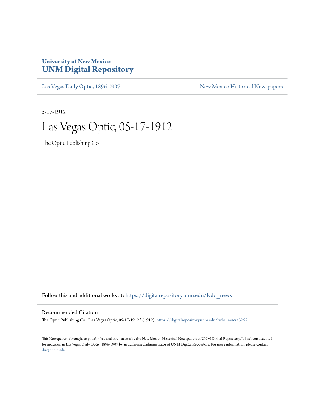 Las Vegas Optic, 05-17-1912 the Optic Publishing Co