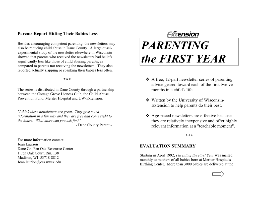 Parenting the First Year Dane County - Cooperative Extension