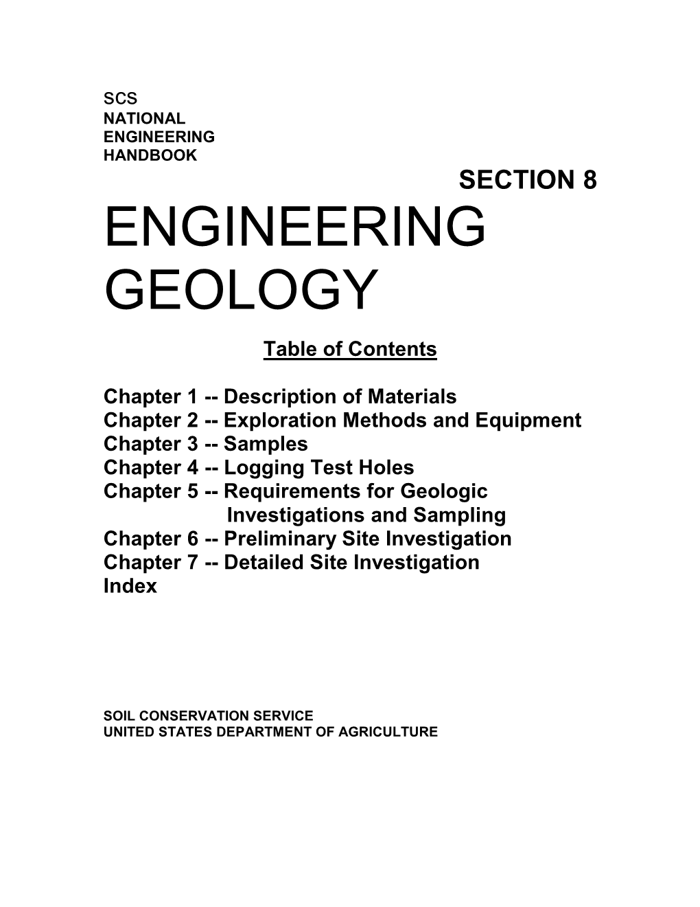 SECTION 8 ENGINEERING GEOLOGY Table of Contents