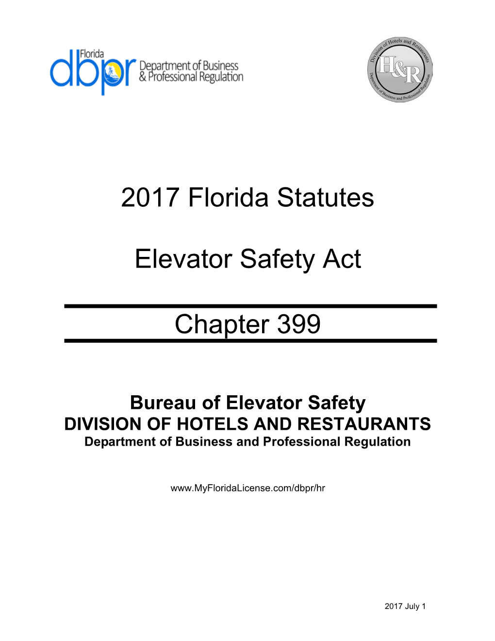 2017 Florida Statutes Elevator Safety Act Chapter