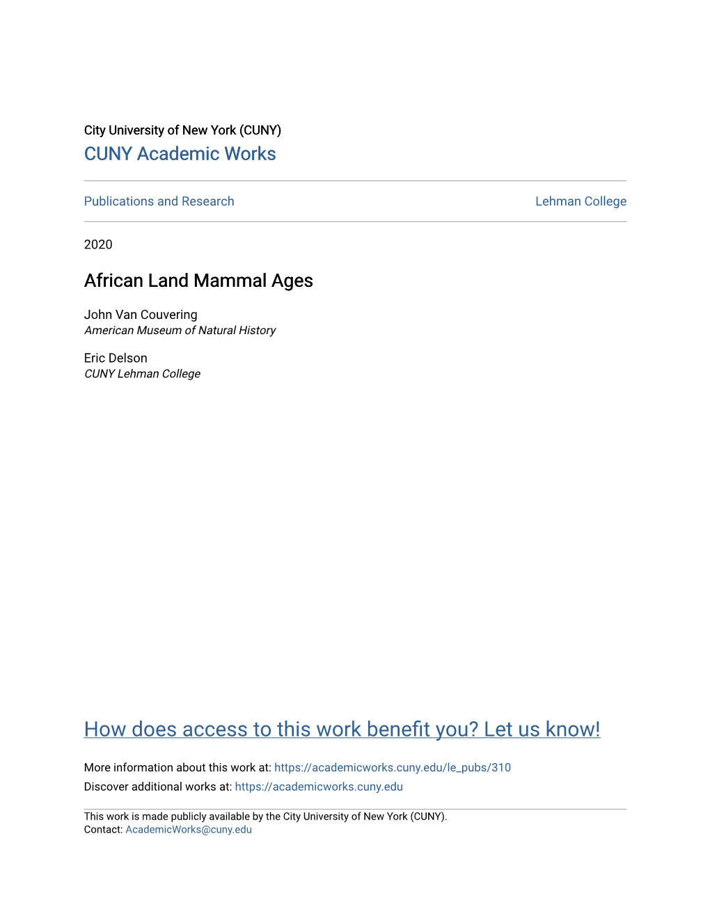 African Land Mammal Ages