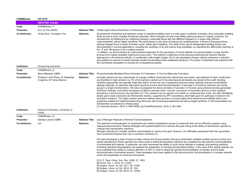 Abstracts for ICP2019