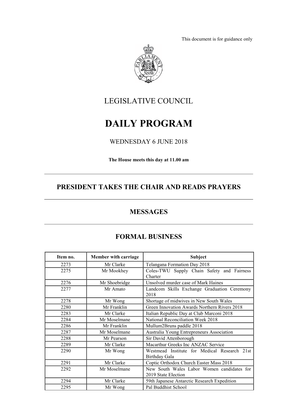 Daily Program