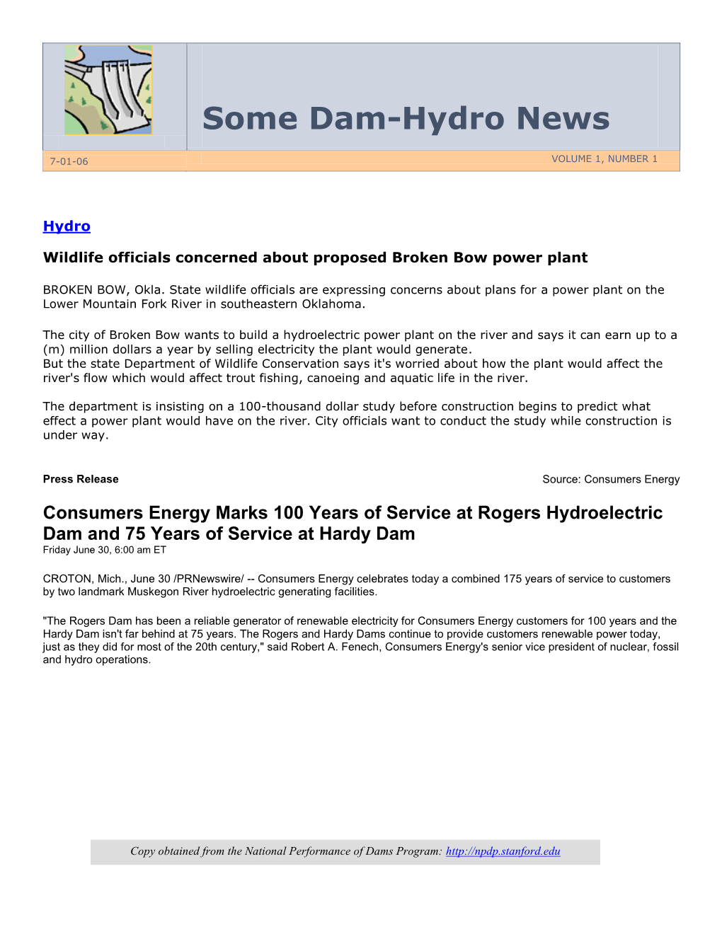 Some Dam-Hydro News