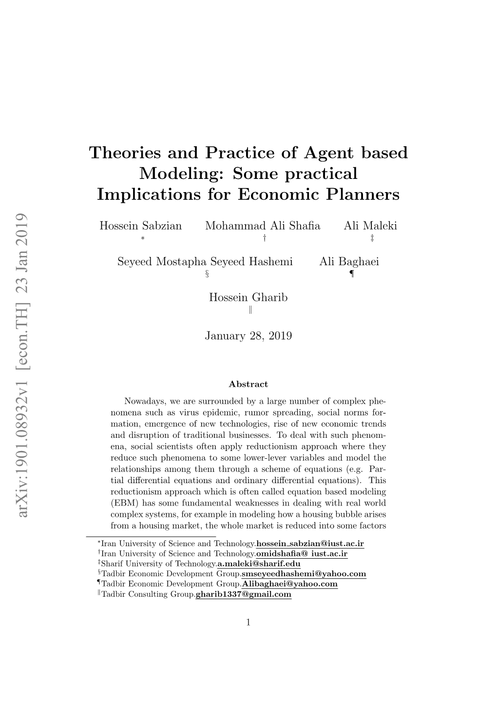 Theories and Practice of Agent Based Modeling: Some Practical Implications for Economic Planners