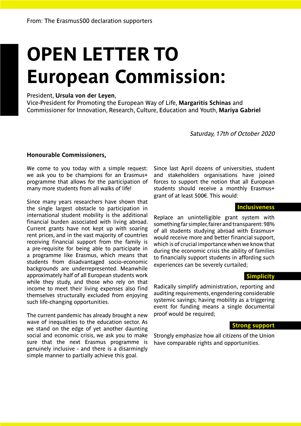 OPEN LETTER to European Commission