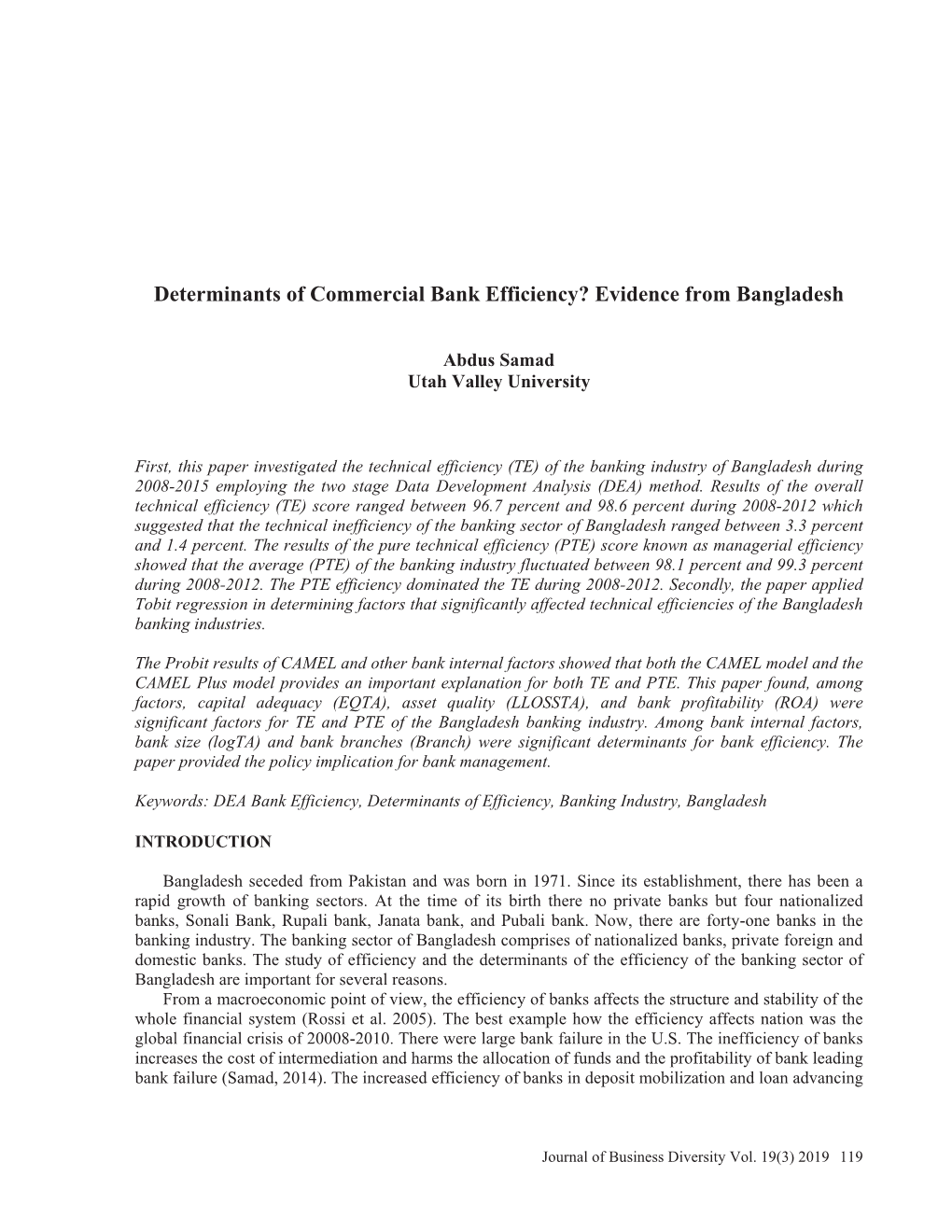 Determinants of Commercial Bank Efficiency? Evidence from Bangladesh