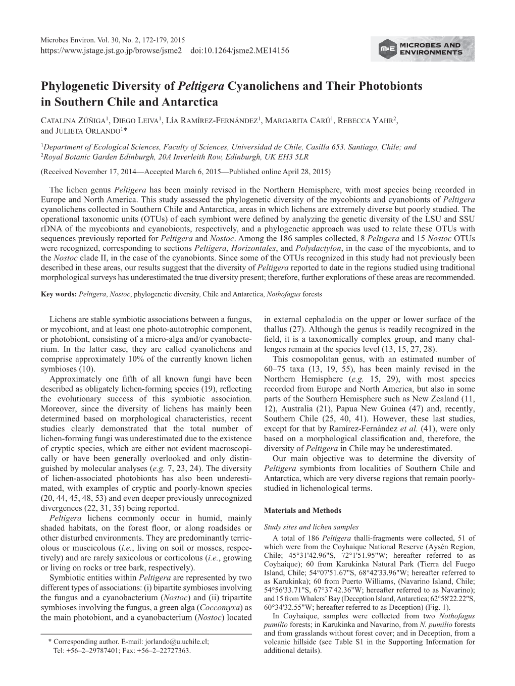 Phylogenetic Diversity of Peltigera Cyanolichens and Their Photobionts in Southern Chile and Antarctica