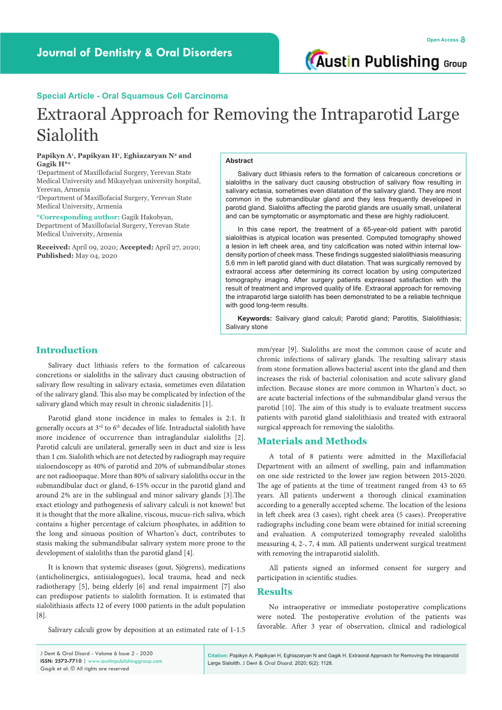 Extraoral Approach for Removing the Intraparotid Large Sialolith